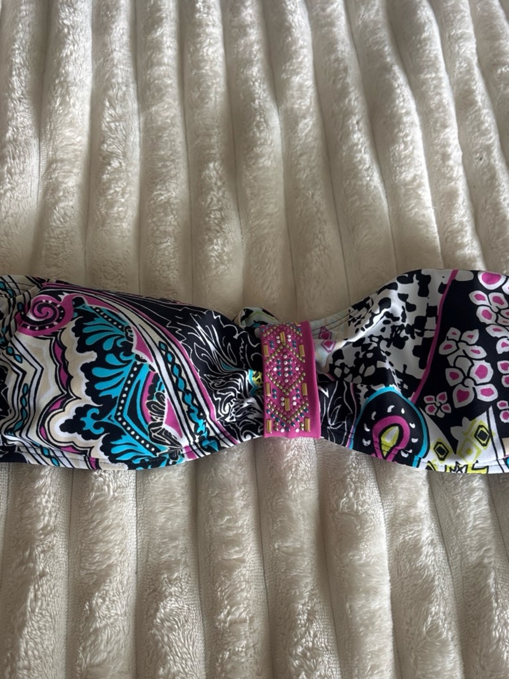 Xhilaration Multicolor Paisley Bandeau Bikini Top with Pink Accent